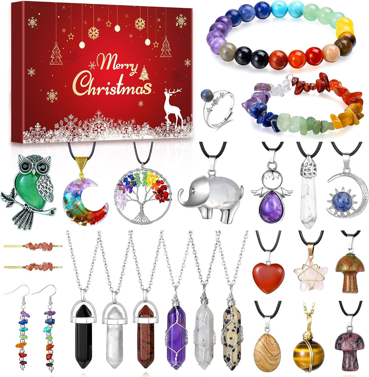 Crystal Jewellery Advent Calendar 2026 For Women Teen Girls, 24 Surprises With Necklace Bracelets Earrings Ring, Natural Crystal Advent Calendar 2026 For Wife Mother Girlfriend Daughter Granddaughter