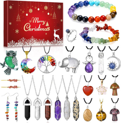 Crystal Jewellery Advent Calendar 2026 For Women Teen Girls, 24 Surprises With Necklace Bracelets Earrings Ring, Natural Crystal Advent Calendar 2026 For Wife Mother Girlfriend Daughter Granddaughter