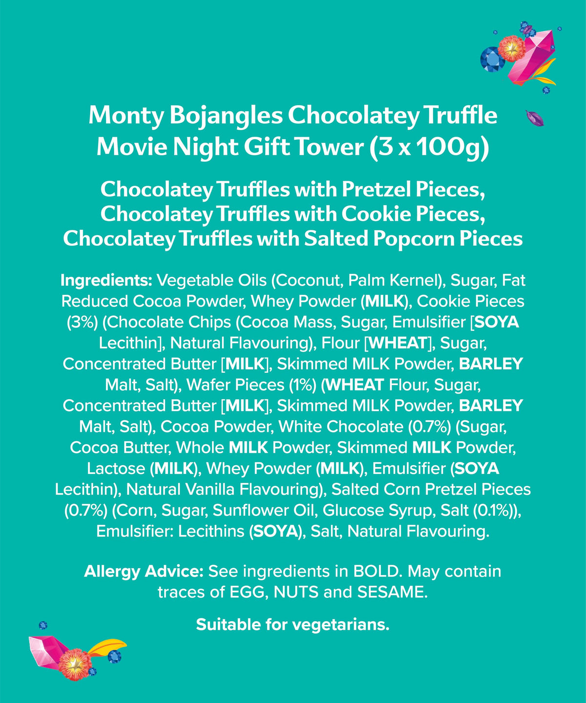 Monty Bojangles Cocoa Dusted Truffles Gift Tower (3 x 100g Pack)- 3 Luxury Chocolate Truffle Boxes - Choccy Scoffy, Scrumple Nutty & Flutter Scotch- The Perfect Chocolate Gift Box Selection
