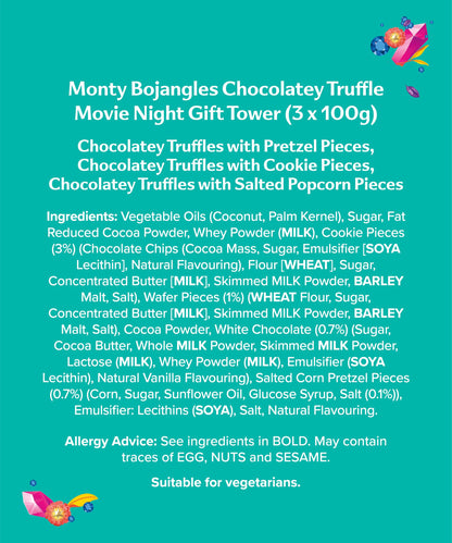 Monty Bojangles Cocoa Dusted Truffles Gift Tower (3 x 100g Pack)- 3 Luxury Chocolate Truffle Boxes - Choccy Scoffy, Scrumple Nutty & Flutter Scotch- The Perfect Chocolate Gift Box Selection
