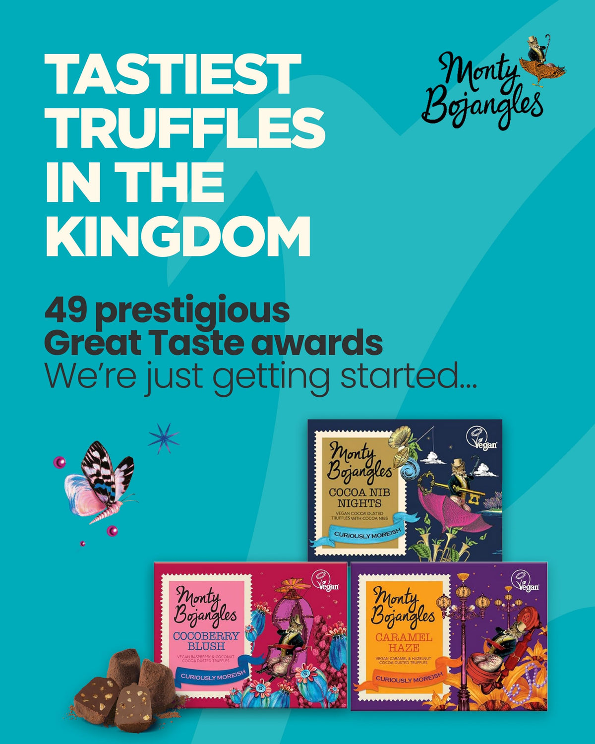 Monty Bojangles Cocoa Dusted Truffles Gift Tower (3 x 100g Pack)- 3 Luxury Chocolate Truffle Boxes - Choccy Scoffy, Scrumple Nutty & Flutter Scotch- The Perfect Chocolate Gift Box Selection