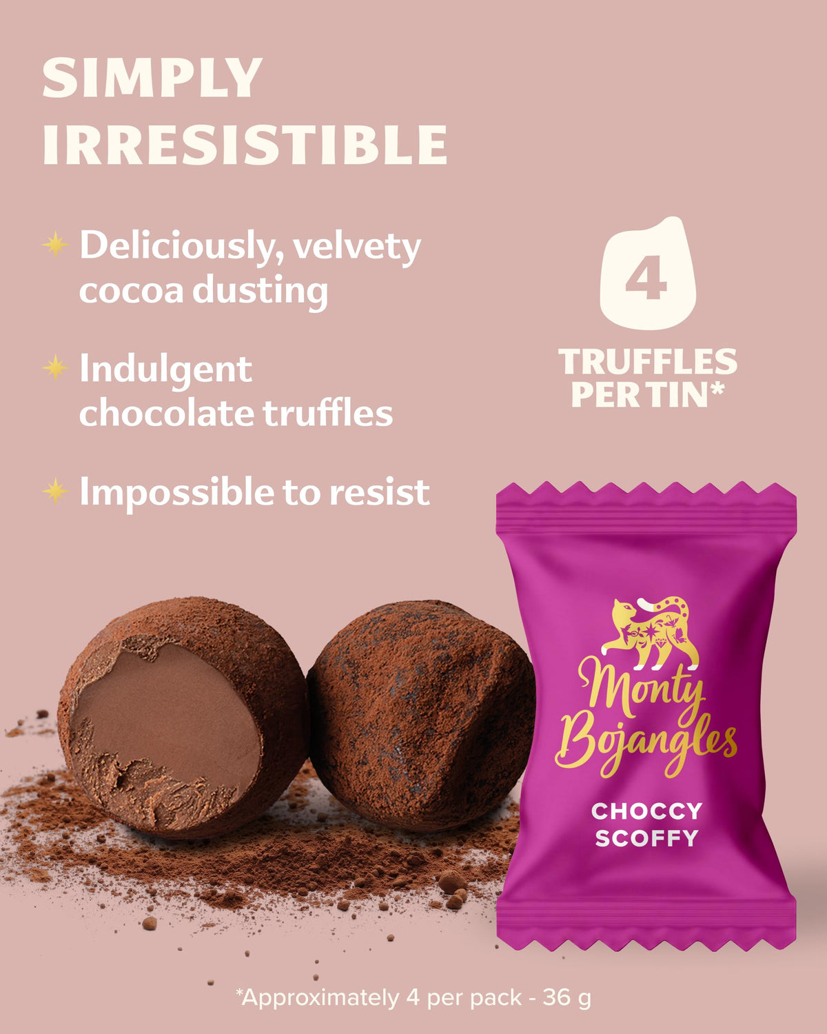 Monty Bojangles Kit-Tins Cocoa Dusted Chocolate Truffles Gift Set (4 x 36g) Four Flavours In One, Luxury Chocolatey Truffles - Collectable Cat Tins, Truffles Chocolate Gift Box With Bespoke Design