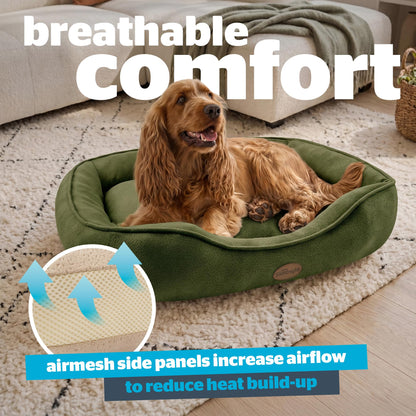 Silentnight Airmax Pet Bed - Comfortable Support for Head & Body - Breathable Prevent Overheating - Reversible Removable Cushion & Non-Slip Base - Easy Clean Machine Washable Dog Bed, Green, Small