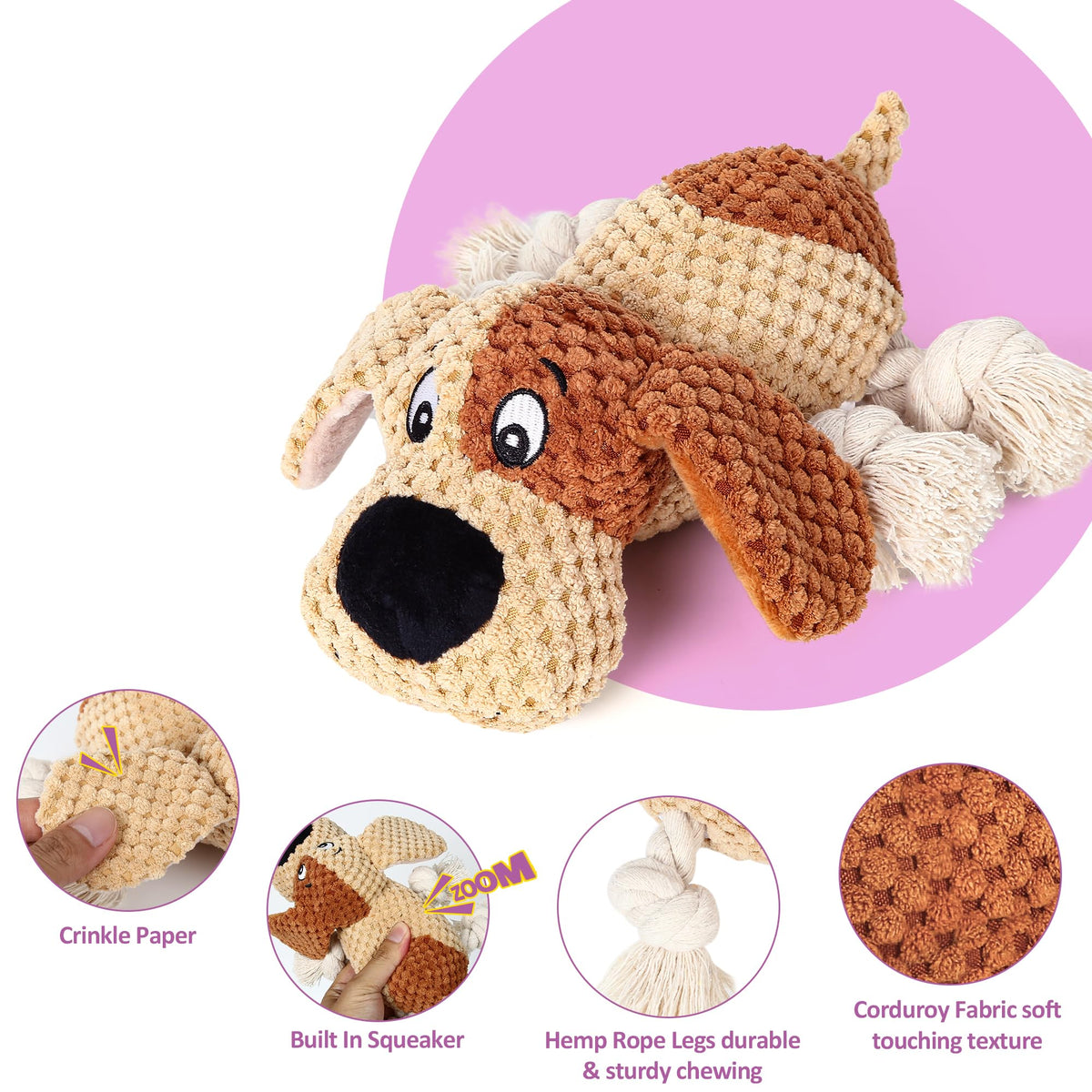Christmas Squeaky Dog Toys for Small Breeds Dogs,Reindeer Dog Plush Stuffed Toys,Dog Chew Ropes Toys with Crinkle Paper and Cotton Material