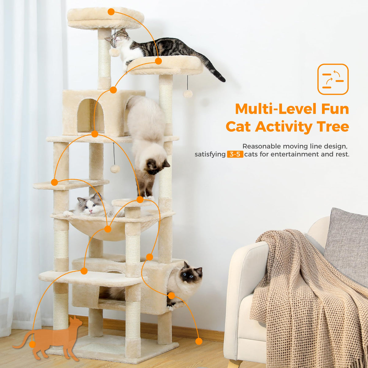 184cm Tall Cat Tree Tower for Large Cats