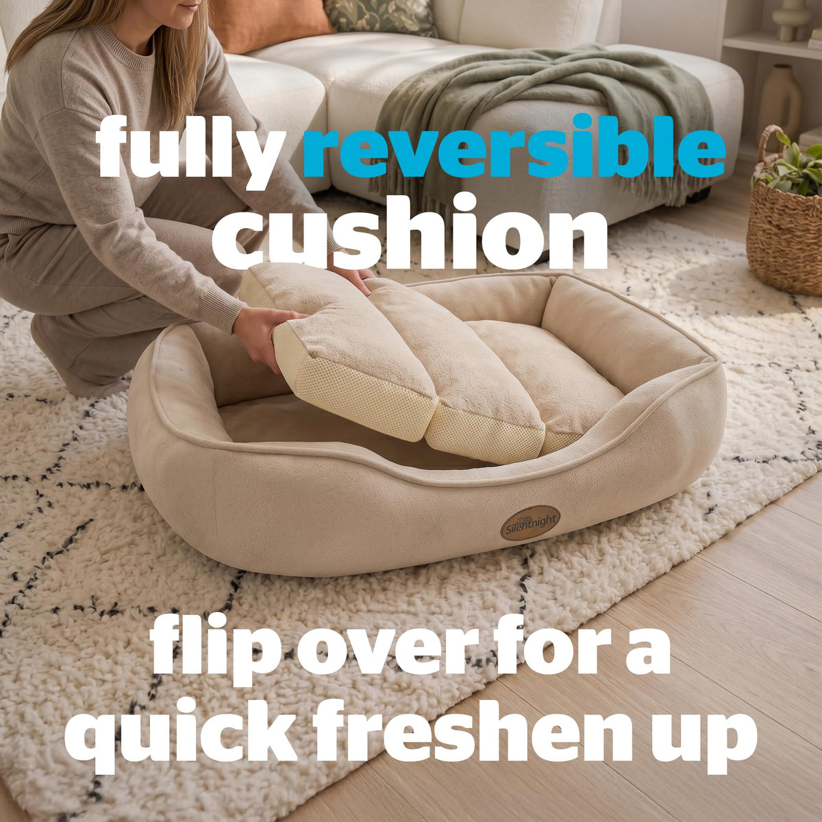 Silentnight Airmax Pet Bed - Comfortable Support for Head & Body - Breathable Prevent Overheating - Reversible Removable Cushion & Non-Slip Base - Easy Clean Machine Washable Dog Bed, Green, Small