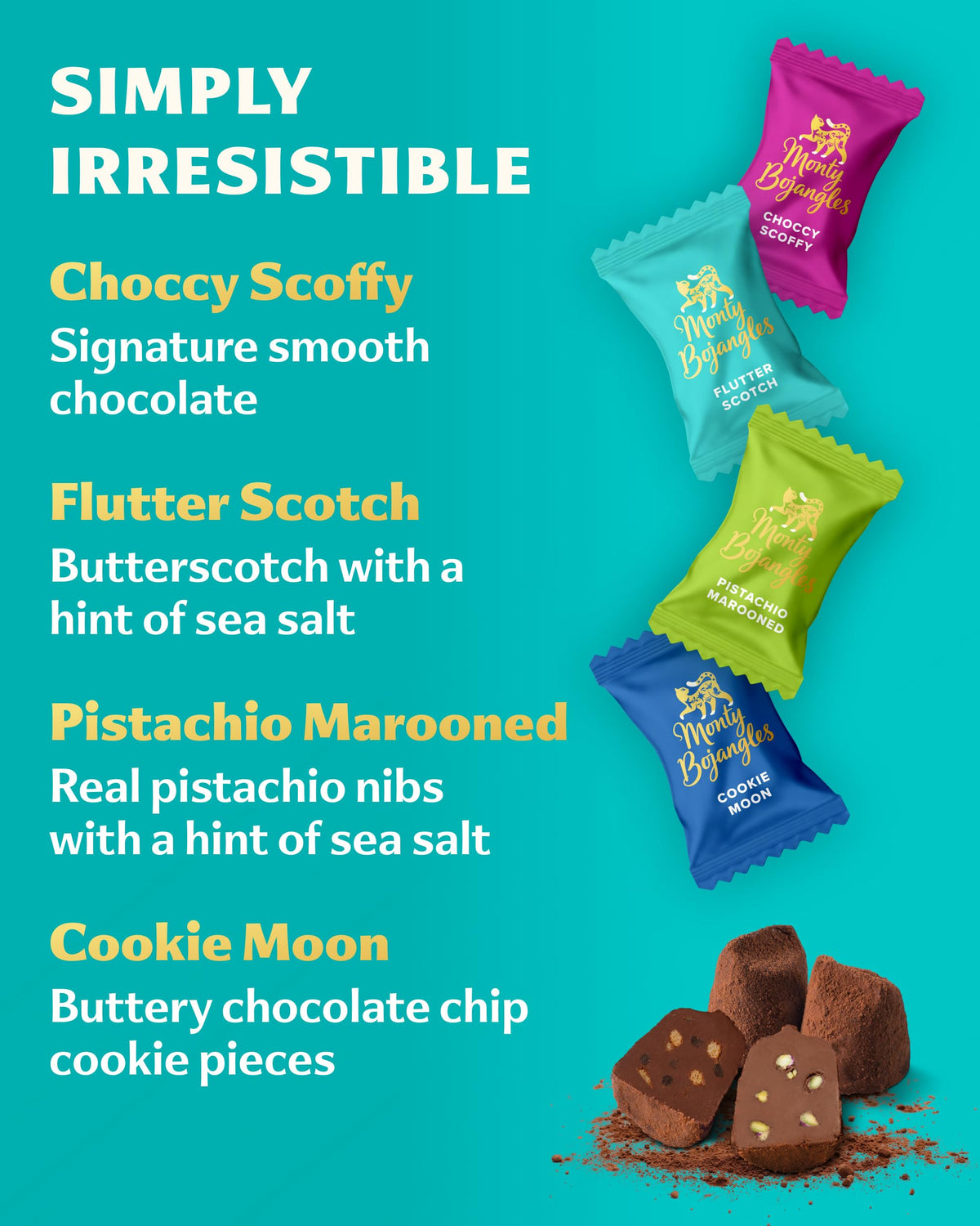 Monty Bojangles Kit-Tins Cocoa Dusted Chocolate Truffles Gift Set (4 x 36g) Four Flavours In One, Luxury Chocolatey Truffles - Collectable Cat Tins, Truffles Chocolate Gift Box With Bespoke Design