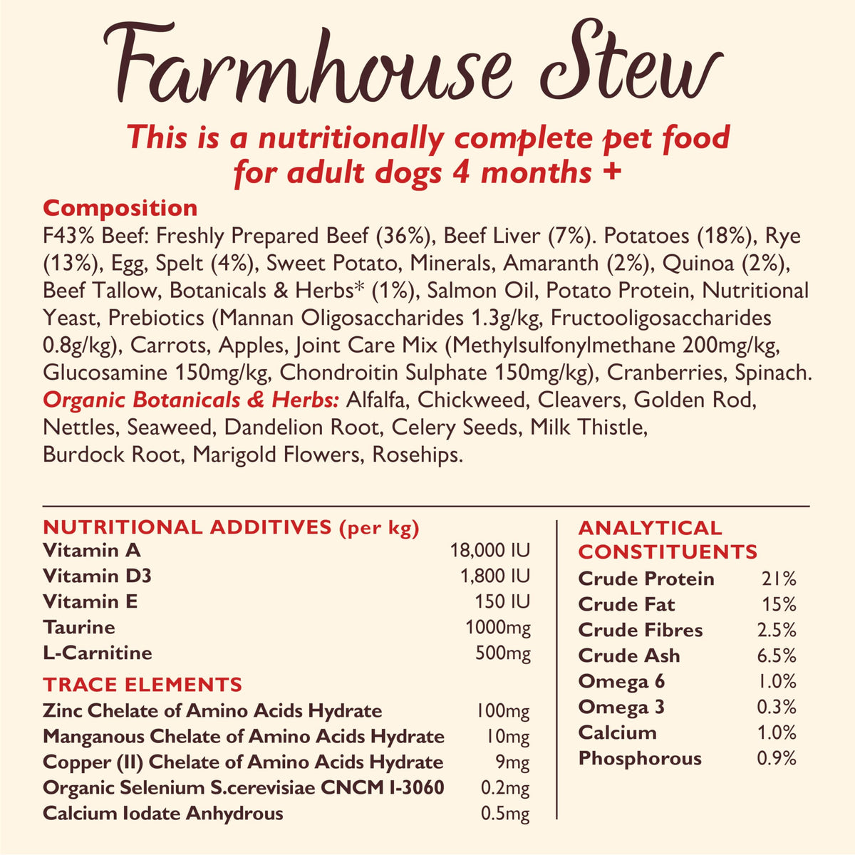 Natural Adult Dry Dog Food Beef Stew with Ancient Grains 1kg