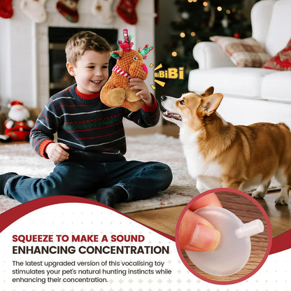 Christmas Dog Toy – Reindeer Plush with Squeaker & Crinkle Ears Durable Corduroy Texture Soft PP Cotton Filled Festive Gift Toy for Small & Medium Dogs Cute Holiday Chew & Fetch Toy