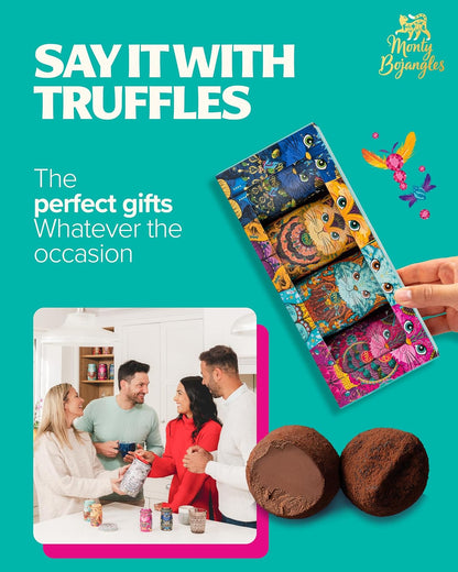 Monty Bojangles Kit-Tins Cocoa Dusted Chocolate Truffles Gift Set (4 x 36g) Four Flavours In One, Luxury Chocolatey Truffles - Collectable Cat Tins, Truffles Chocolate Gift Box With Bespoke Design