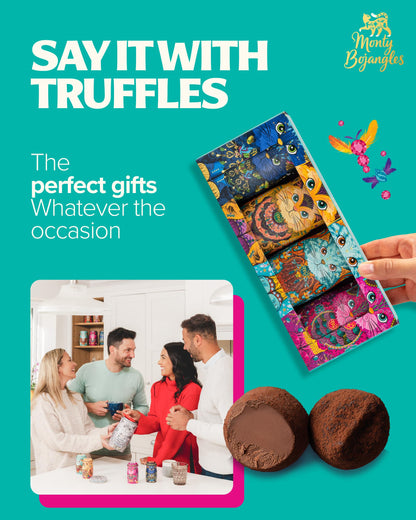 Monty Bojangles Kit-Tins Cocoa Dusted Chocolate Truffles Gift Set (4 x 36g) Four Flavours In One, Luxury Chocolatey Truffles - Collectable Cat Tins, Truffles Chocolate Gift Box With Bespoke Design