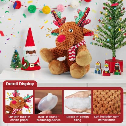 Christmas Dog Toy – Reindeer Plush with Squeaker & Crinkle Ears Durable Corduroy Texture Soft PP Cotton Filled Festive Gift Toy for Small & Medium Dogs Cute Holiday Chew & Fetch Toy
