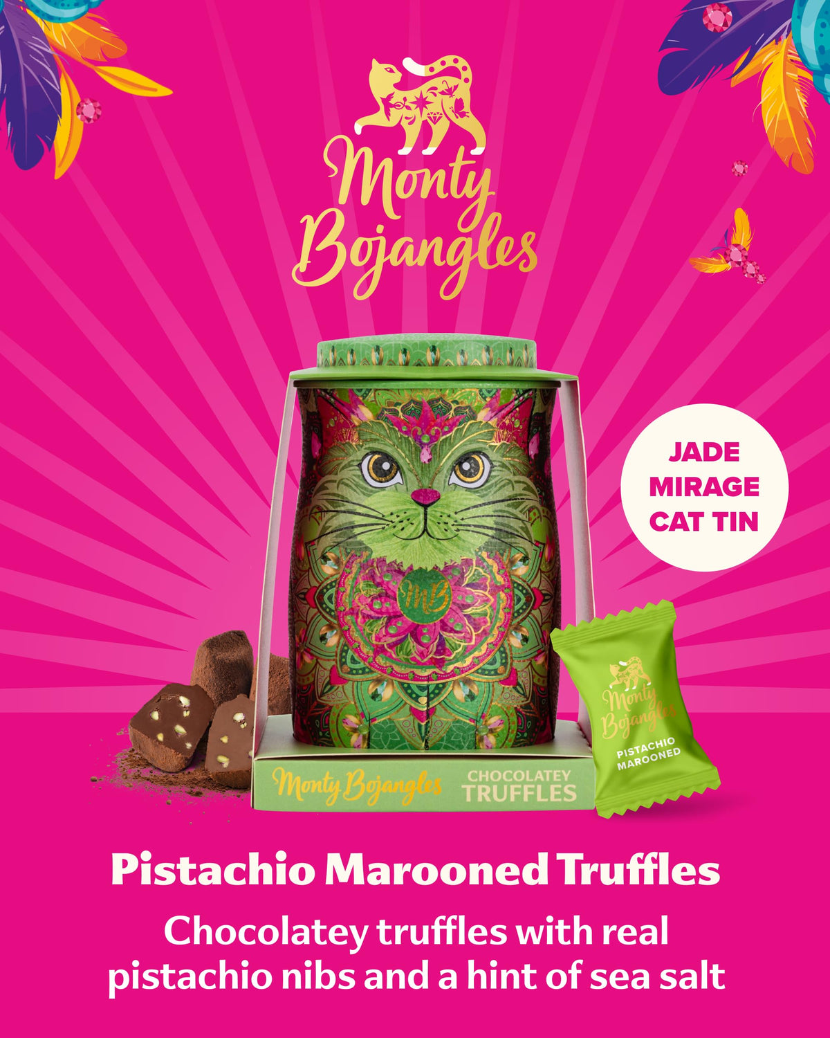 Monty Bojangles Kit-Tins Cocoa Dusted Chocolate Truffles Gift Set (4 x 36g) Four Flavours In One, Luxury Chocolatey Truffles - Collectable Cat Tins, Truffles Chocolate Gift Box With Bespoke Design