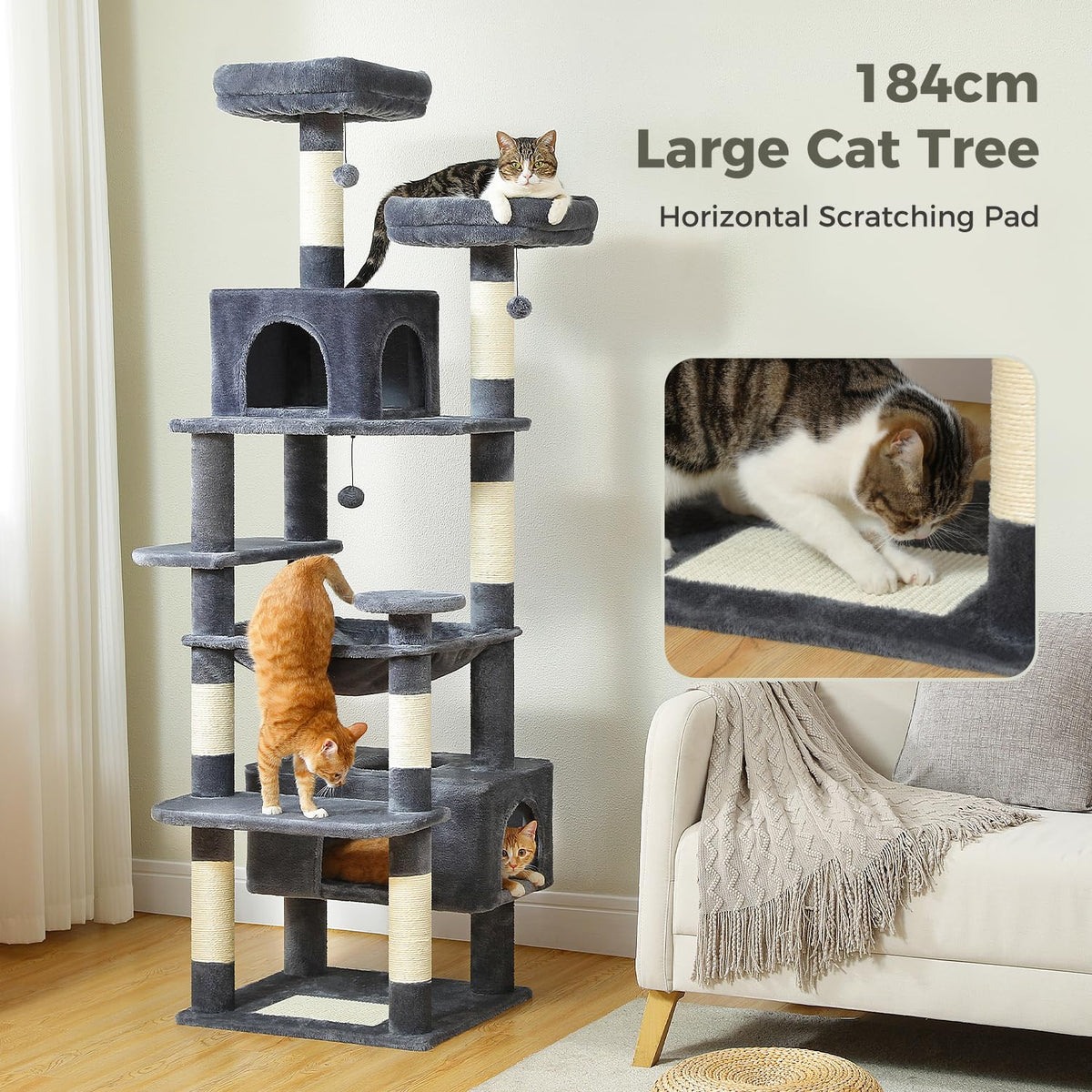 184cm Tall Cat Tree Tower for Large Cats