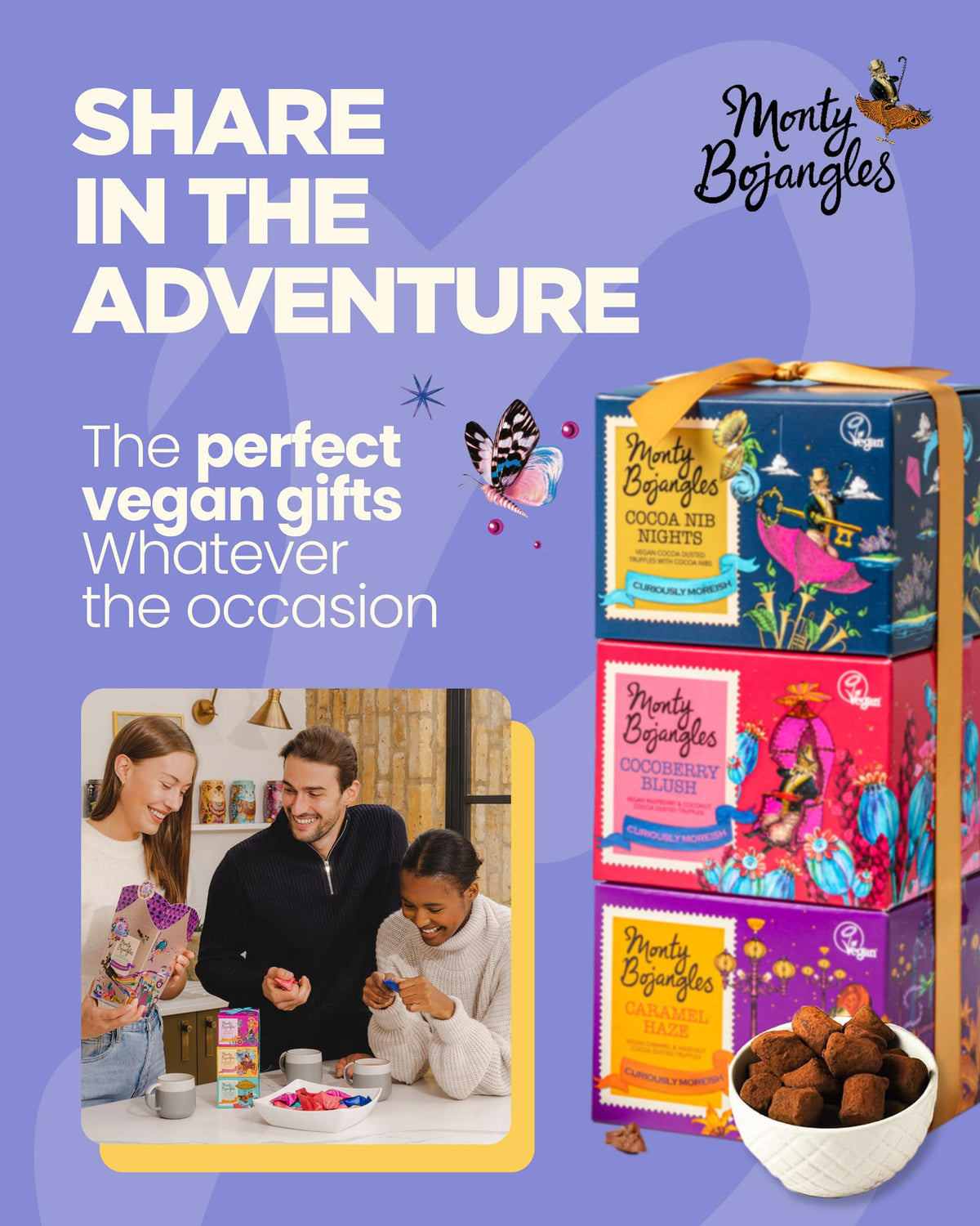 Monty Bojangles Cocoa Dusted Truffles Gift Tower (3 x 100g Pack)- 3 Luxury Chocolate Truffle Boxes - Choccy Scoffy, Scrumple Nutty & Flutter Scotch- The Perfect Chocolate Gift Box Selection