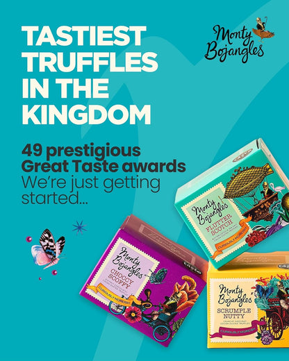 Monty Bojangles Cocoa Dusted Truffles Gift Tower (3 x 100g Pack)- 3 Luxury Chocolate Truffle Boxes - Choccy Scoffy, Scrumple Nutty & Flutter Scotch- The Perfect Chocolate Gift Box Selection