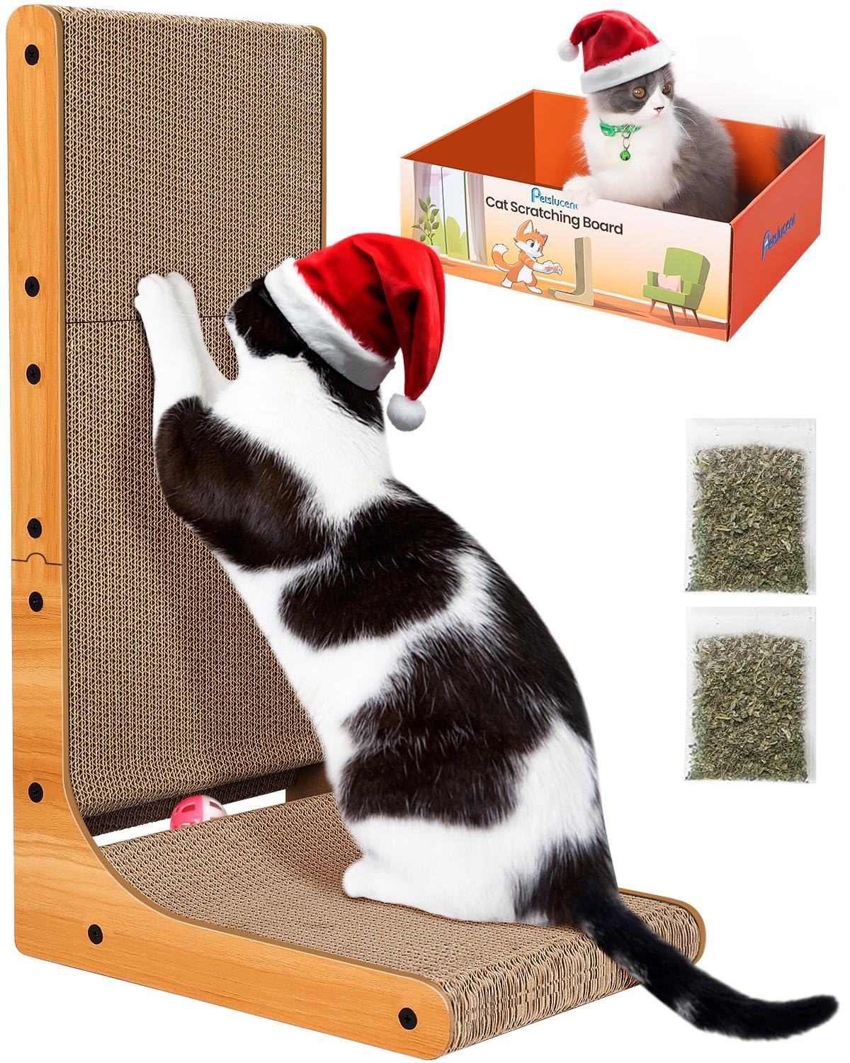 26.8 Inch L Shape Cat Scratcher with Ball Toy