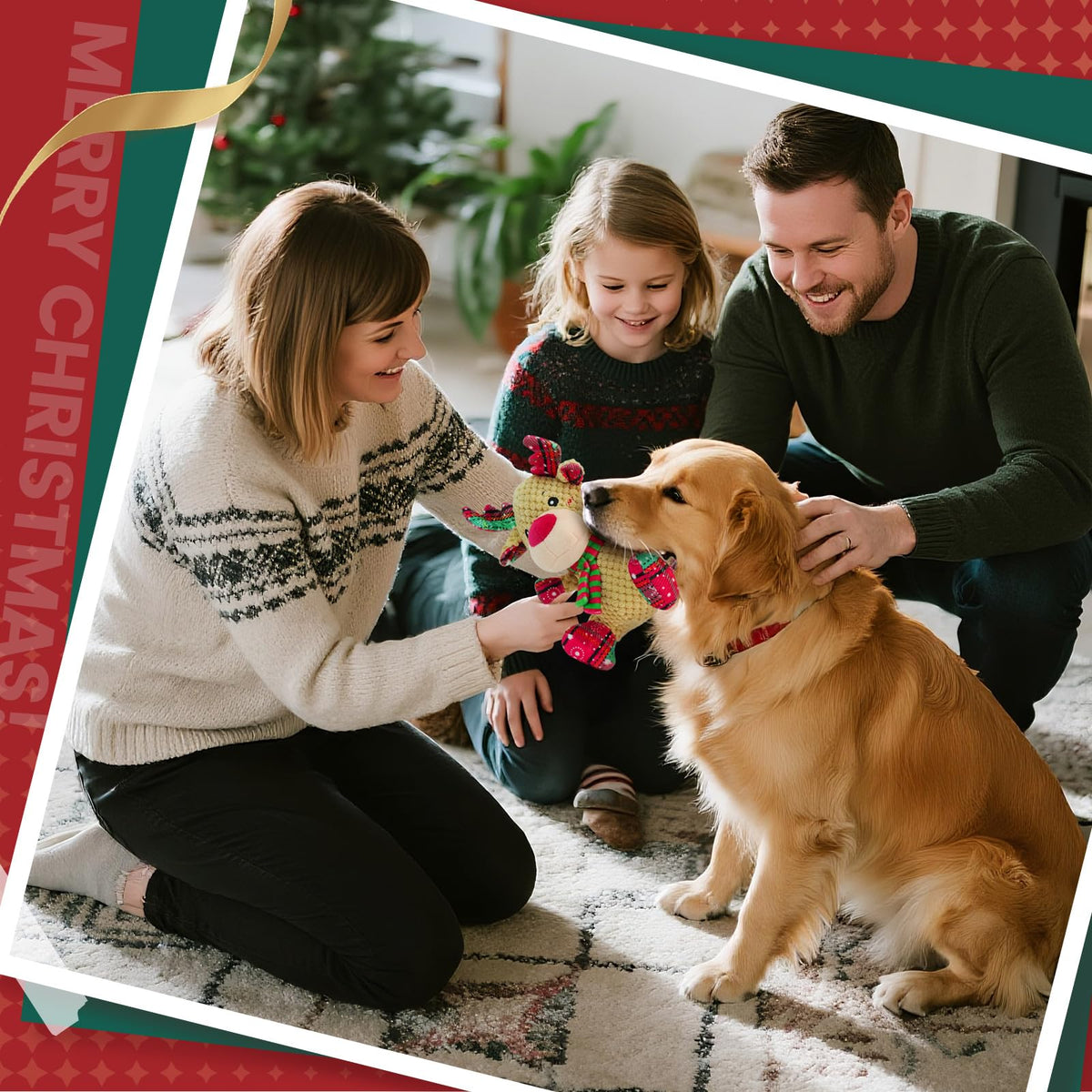 Christmas Dog Toy – Reindeer Plush with Squeaker & Crinkle Ears Durable Corduroy Texture Soft PP Cotton Filled Festive Gift Toy for Small & Medium Dogs Cute Holiday Chew & Fetch Toy