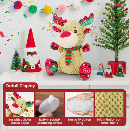 Christmas Dog Toy – Reindeer Plush with Squeaker & Crinkle Ears Durable Corduroy Texture Soft PP Cotton Filled Festive Gift Toy for Small & Medium Dogs Cute Holiday Chew & Fetch Toy