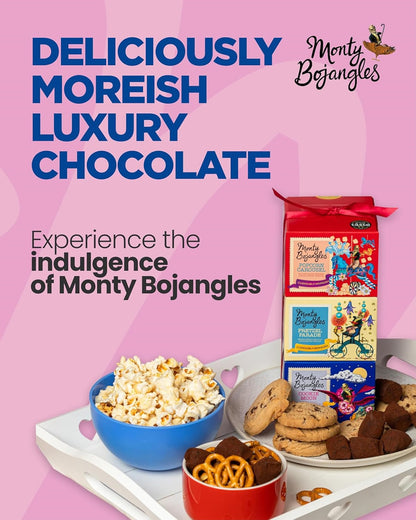 Monty Bojangles Cocoa Dusted Truffles Gift Tower (3 x 100g Pack)- 3 Luxury Chocolate Truffle Boxes - Choccy Scoffy, Scrumple Nutty & Flutter Scotch- The Perfect Chocolate Gift Box Selection