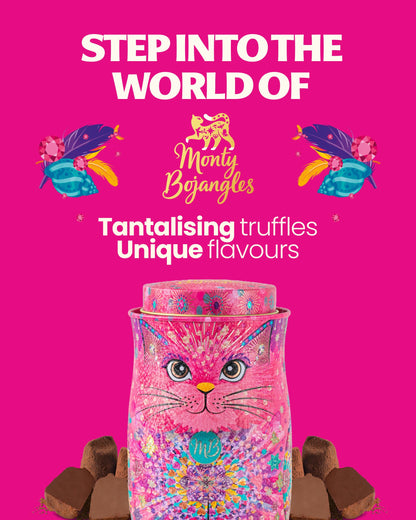 Monty Bojangles Kit-Tins Cocoa Dusted Chocolate Truffles Gift Set (4 x 36g) Four Flavours In One, Luxury Chocolatey Truffles - Collectable Cat Tins, Truffles Chocolate Gift Box With Bespoke Design