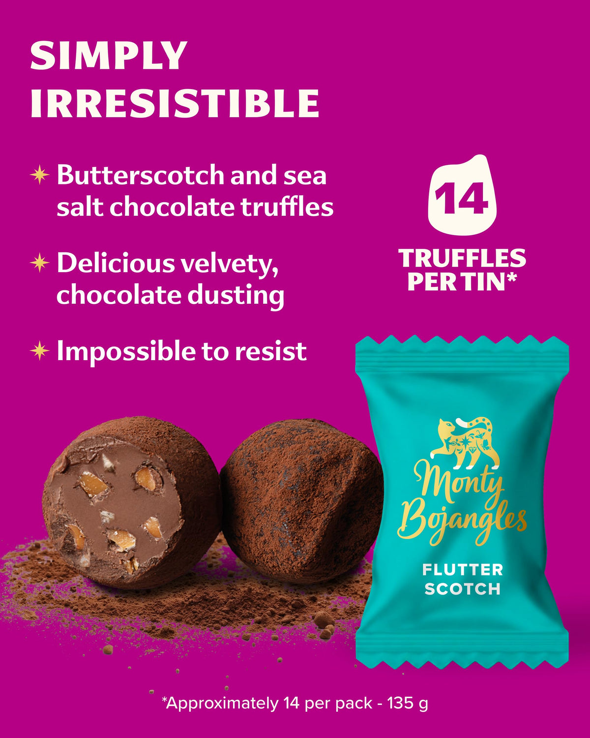 Monty Bojangles Kit-Tins Cocoa Dusted Chocolate Truffles Gift Set (4 x 36g) Four Flavours In One, Luxury Chocolatey Truffles - Collectable Cat Tins, Truffles Chocolate Gift Box With Bespoke Design