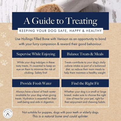 Hollings Filled Bone with Venison Dog Chew, Delicious, Air Dried Long Lasting Bone for Adult Dogs, Made with 100% Natural Ingredients (1 Count)