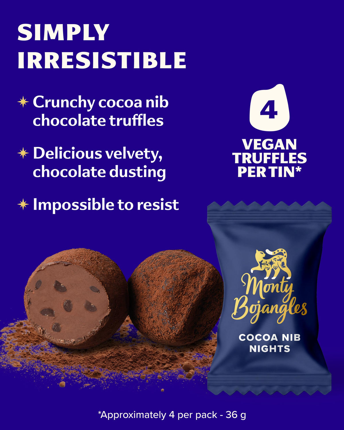 Monty Bojangles Kit-Tins Cocoa Dusted Chocolate Truffles Gift Set (4 x 36g) Four Flavours In One, Luxury Chocolatey Truffles - Collectable Cat Tins, Truffles Chocolate Gift Box With Bespoke Design
