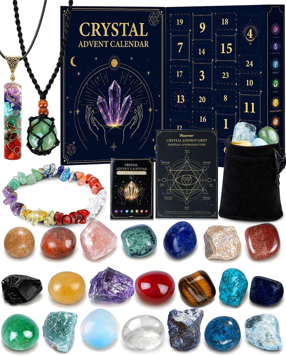 RONSTONE Crystal Advent Calendar 2026, 24 Days Crystal Gift Set for Women