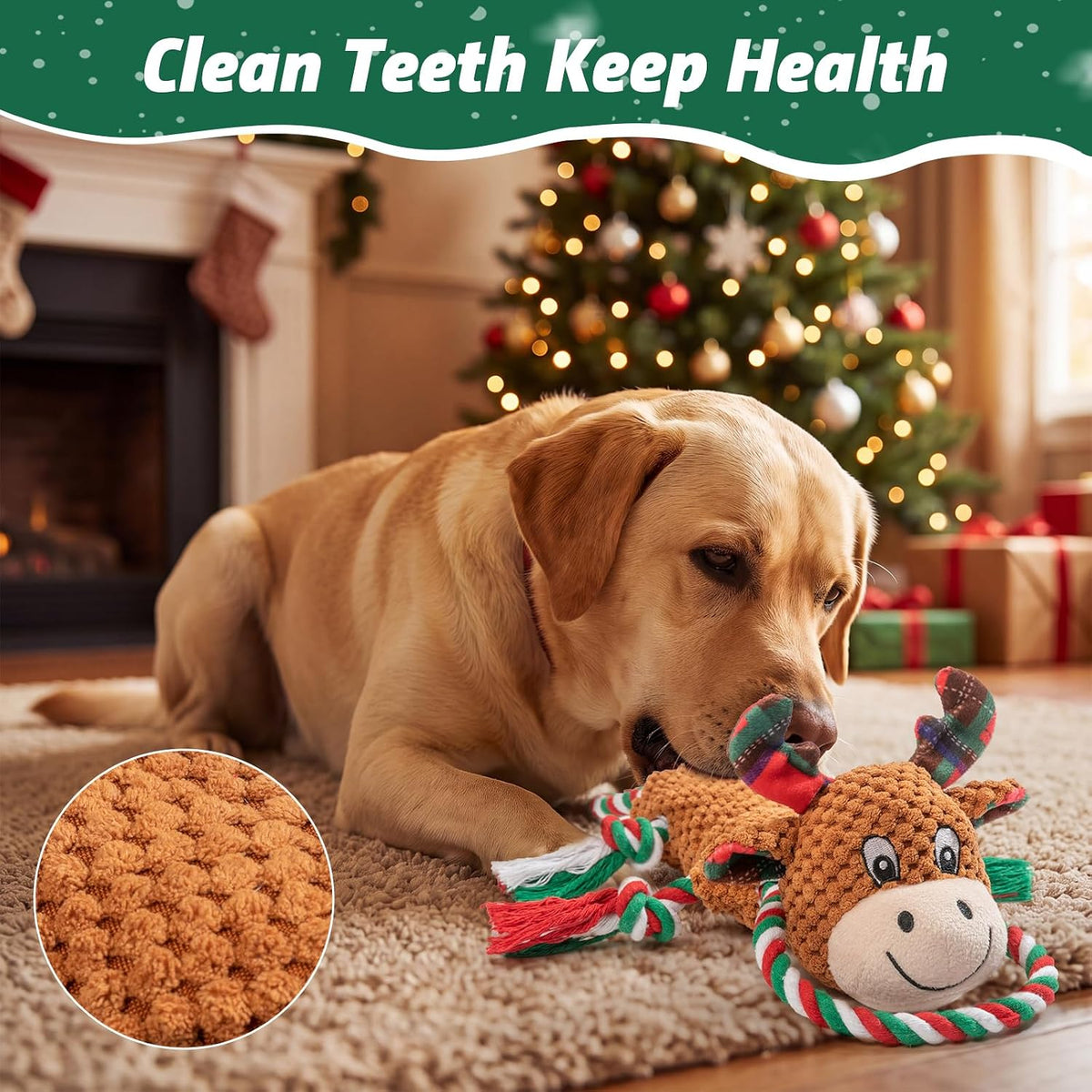 Christmas Squeaky Dog Toys for Small Breeds Dogs,Reindeer Dog Plush Stuffed Toys,Dog Chew Ropes Toys with Crinkle Paper and Cotton Material