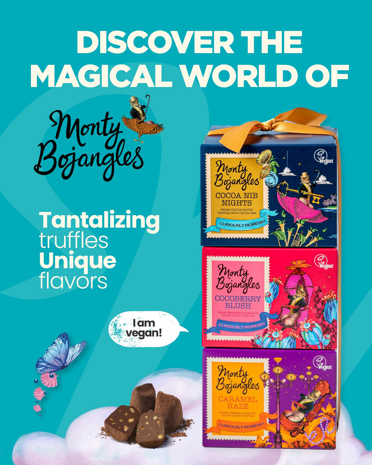 Monty Bojangles Cocoa Dusted Truffles Gift Tower (3 x 100g Pack)- 3 Luxury Chocolate Truffle Boxes - Choccy Scoffy, Scrumple Nutty & Flutter Scotch- The Perfect Chocolate Gift Box Selection