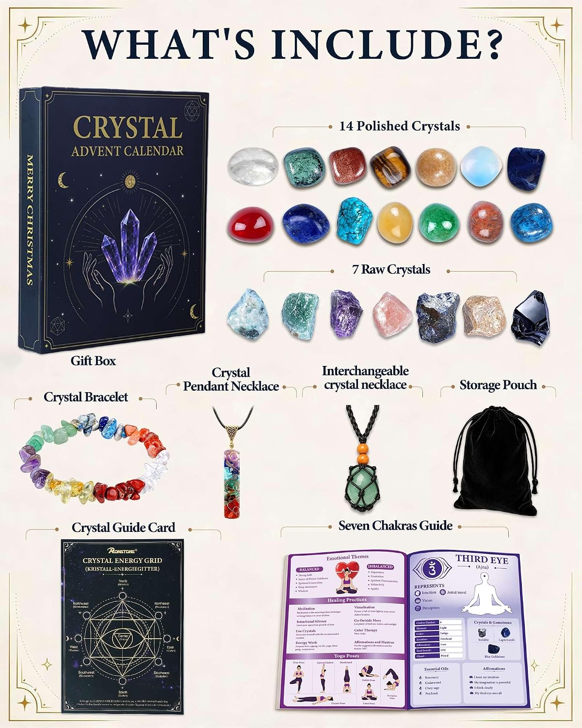 RONSTONE Crystal Advent Calendar 2026, 24 Days Crystal Gift Set for Women