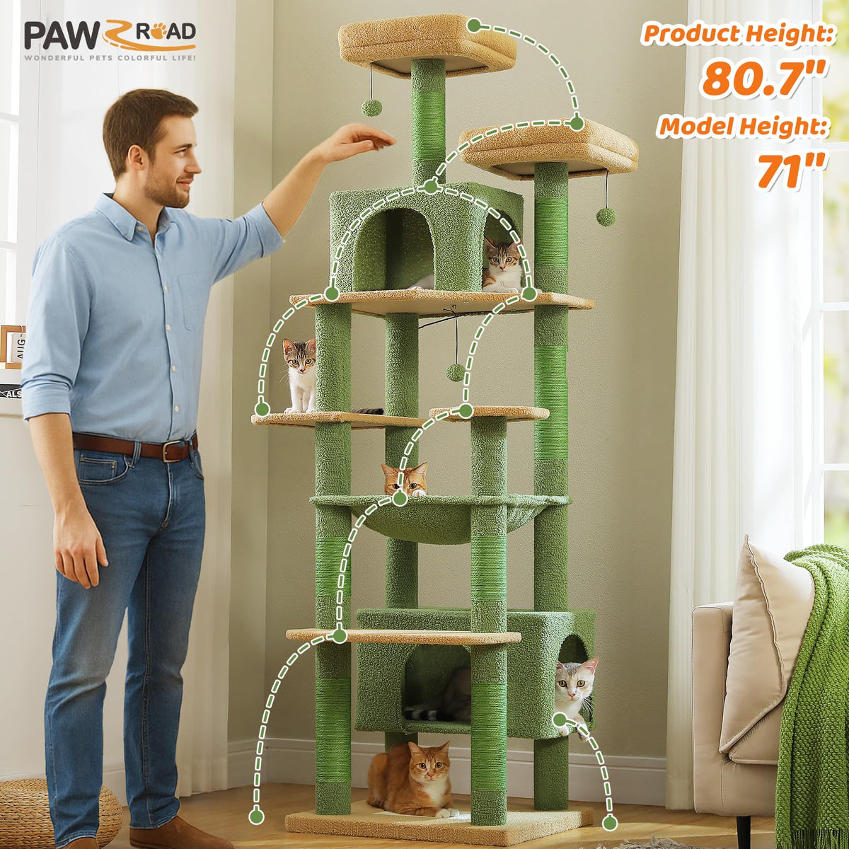 184cm Tall Cat Tree Tower for Large Cats