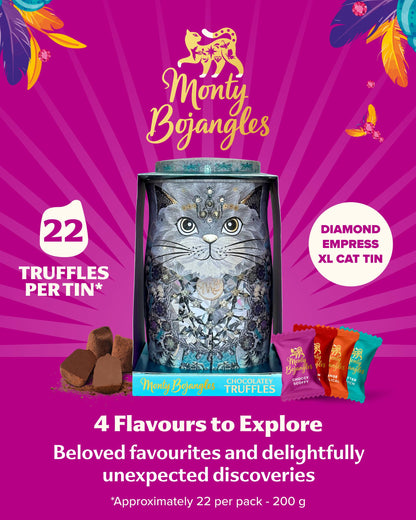 Monty Bojangles Kit-Tins Cocoa Dusted Chocolate Truffles Gift Set (4 x 36g) Four Flavours In One, Luxury Chocolatey Truffles - Collectable Cat Tins, Truffles Chocolate Gift Box With Bespoke Design