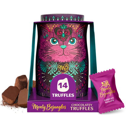 Monty Bojangles Kit-Tins Cocoa Dusted Chocolate Truffles Gift Set (4 x 36g) Four Flavours In One, Luxury Chocolatey Truffles - Collectable Cat Tins, Truffles Chocolate Gift Box With Bespoke Design