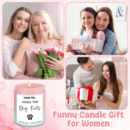 Dog Lovers Gifts for Women, Funny Candle Gift Light Me When The Dog Farts, 3.5 oz Lavender Candle with Humorous Scent Relief, Novelty Presents for Dogs Mums Best Friends Sisters Coworkers