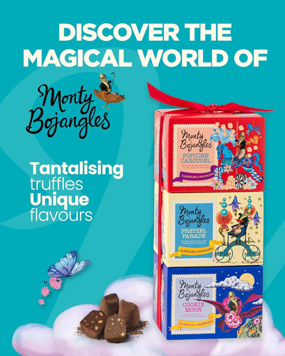 Monty Bojangles Cocoa Dusted Truffles Gift Tower (3 x 100g Pack)- 3 Luxury Chocolate Truffle Boxes - Choccy Scoffy, Scrumple Nutty & Flutter Scotch- The Perfect Chocolate Gift Box Selection