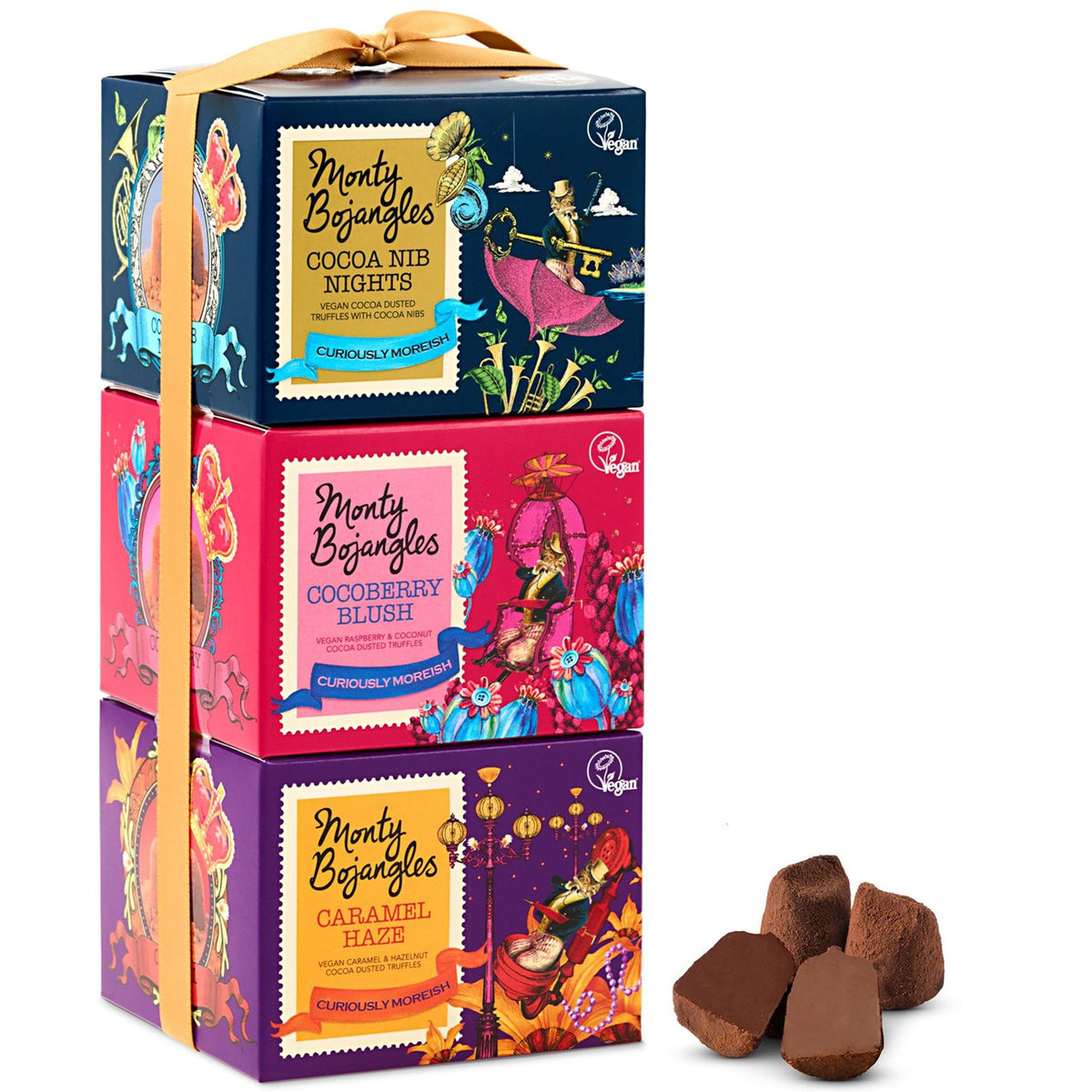 Monty Bojangles Cocoa Dusted Truffles Gift Tower (3 x 100g Pack)- 3 Luxury Chocolate Truffle Boxes - Choccy Scoffy, Scrumple Nutty & Flutter Scotch- The Perfect Chocolate Gift Box Selection