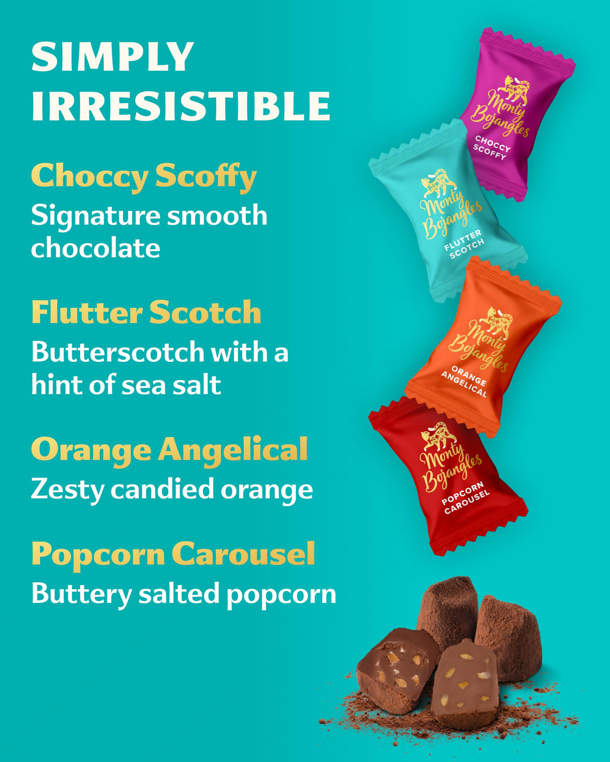 Monty Bojangles Kit-Tins Cocoa Dusted Chocolate Truffles Gift Set (4 x 36g) Four Flavours In One, Luxury Chocolatey Truffles - Collectable Cat Tins, Truffles Chocolate Gift Box With Bespoke Design