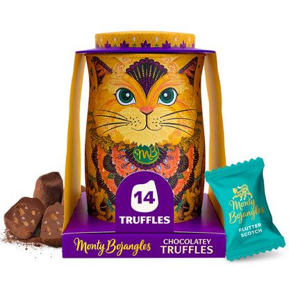Monty Bojangles Kit-Tins Cocoa Dusted Chocolate Truffles Gift Set (4 x 36g) Four Flavours In One, Luxury Chocolatey Truffles - Collectable Cat Tins, Truffles Chocolate Gift Box With Bespoke Design