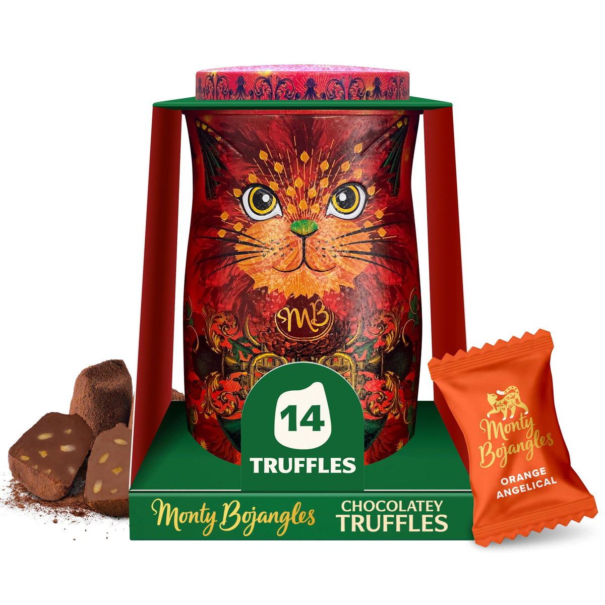 Monty Bojangles Kit-Tins Cocoa Dusted Chocolate Truffles Gift Set (4 x 36g) Four Flavours In One, Luxury Chocolatey Truffles - Collectable Cat Tins, Truffles Chocolate Gift Box With Bespoke Design