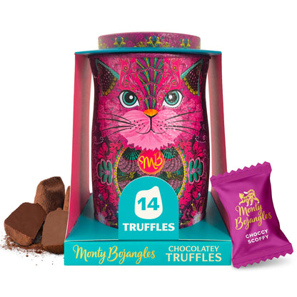 Monty Bojangles Kit-Tins Cocoa Dusted Chocolate Truffles Gift Set (4 x 36g) Four Flavours In One, Luxury Chocolatey Truffles - Collectable Cat Tins, Truffles Chocolate Gift Box With Bespoke Design