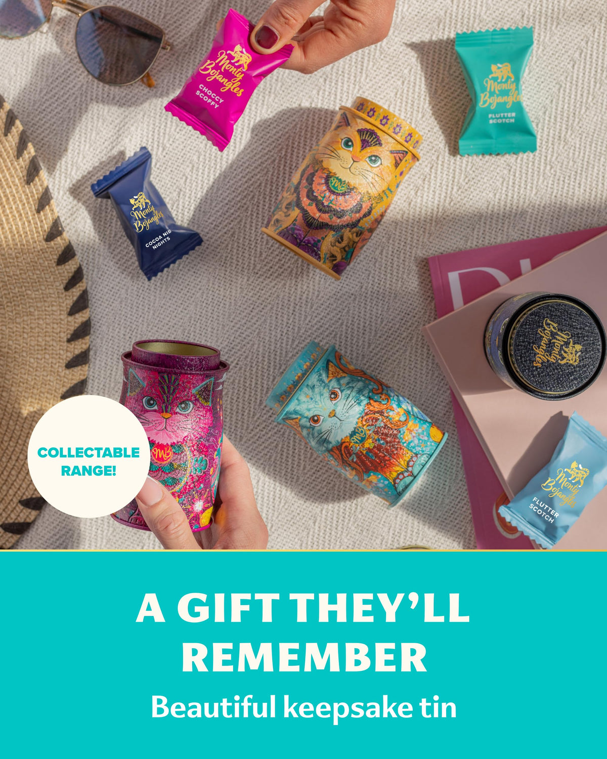Monty Bojangles Kit-Tins Cocoa Dusted Chocolate Truffles Gift Set (4 x 36g) Four Flavours In One, Luxury Chocolatey Truffles - Collectable Cat Tins, Truffles Chocolate Gift Box With Bespoke Design
