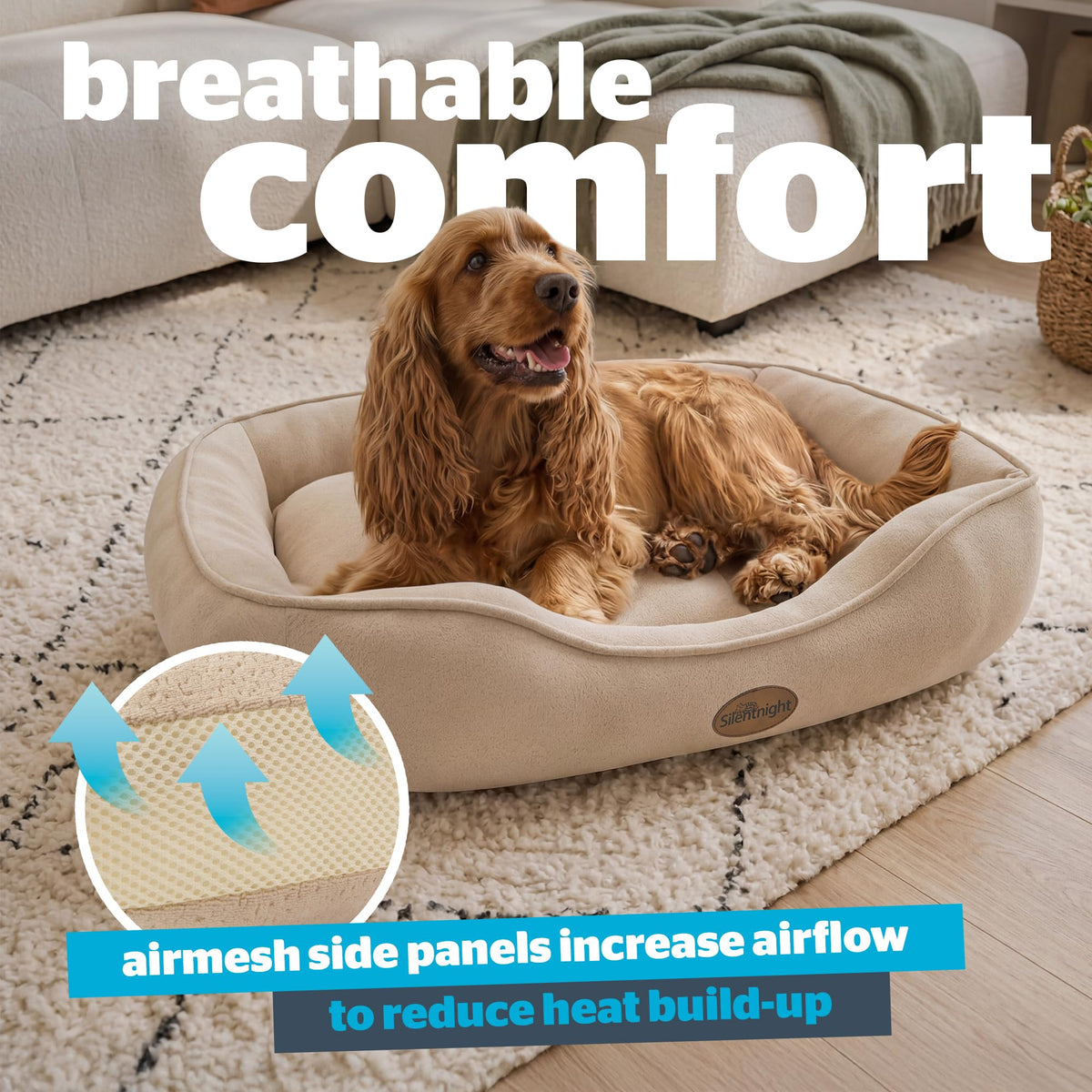 Silentnight Airmax Pet Bed - Comfortable Support for Head & Body - Breathable Prevent Overheating - Reversible Removable Cushion & Non-Slip Base - Easy Clean Machine Washable Dog Bed, Green, Small