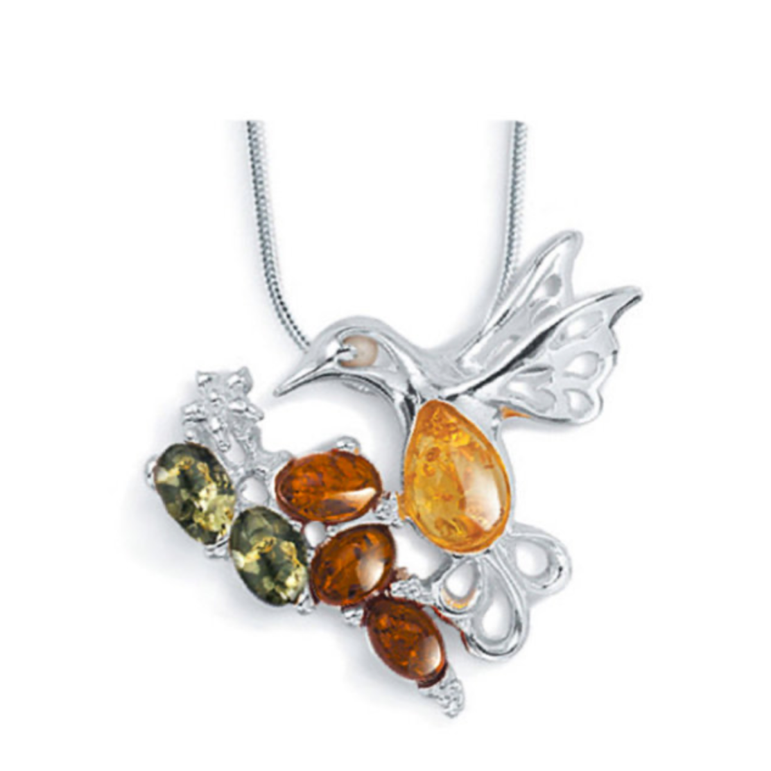 Designer Silver Amber Hummingbird Pendant. FREE DELIVERY - Sayby’s Sanctuary 