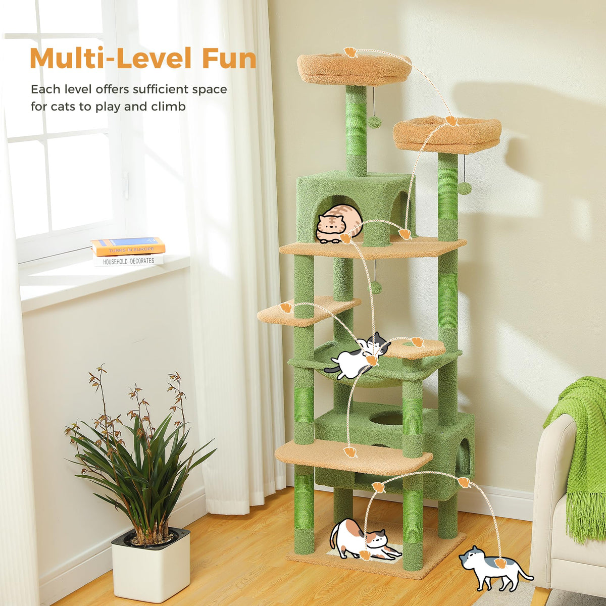 184cm Tall Cat Tree Tower for Large Cats