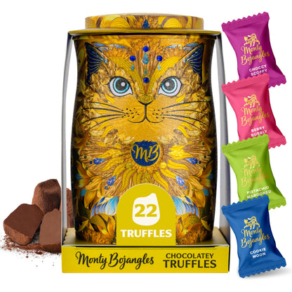 Monty Bojangles Kit-Tins Cocoa Dusted Chocolate Truffles Gift Set (4 x 36g) Four Flavours In One, Luxury Chocolatey Truffles - Collectable Cat Tins, Truffles Chocolate Gift Box With Bespoke Design