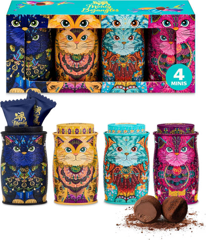 Monty Bojangles Kit-Tins Cocoa Dusted Chocolate Truffles Gift Set (4 x 36g) Four Flavours In One, Luxury Chocolatey Truffles - Collectable Cat Tins, Truffles Chocolate Gift Box With Bespoke Design