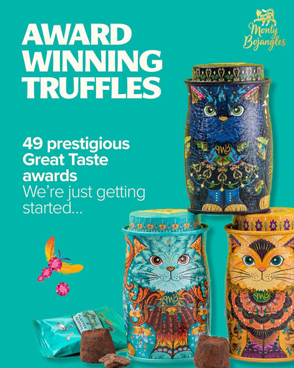 Monty Bojangles Kit-Tins Cocoa Dusted Chocolate Truffles Gift Set (4 x 36g) Four Flavours In One, Luxury Chocolatey Truffles - Collectable Cat Tins, Truffles Chocolate Gift Box With Bespoke Design