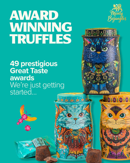 Monty Bojangles Kit-Tins Cocoa Dusted Chocolate Truffles Gift Set (4 x 36g) Four Flavours In One, Luxury Chocolatey Truffles - Collectable Cat Tins, Truffles Chocolate Gift Box With Bespoke Design